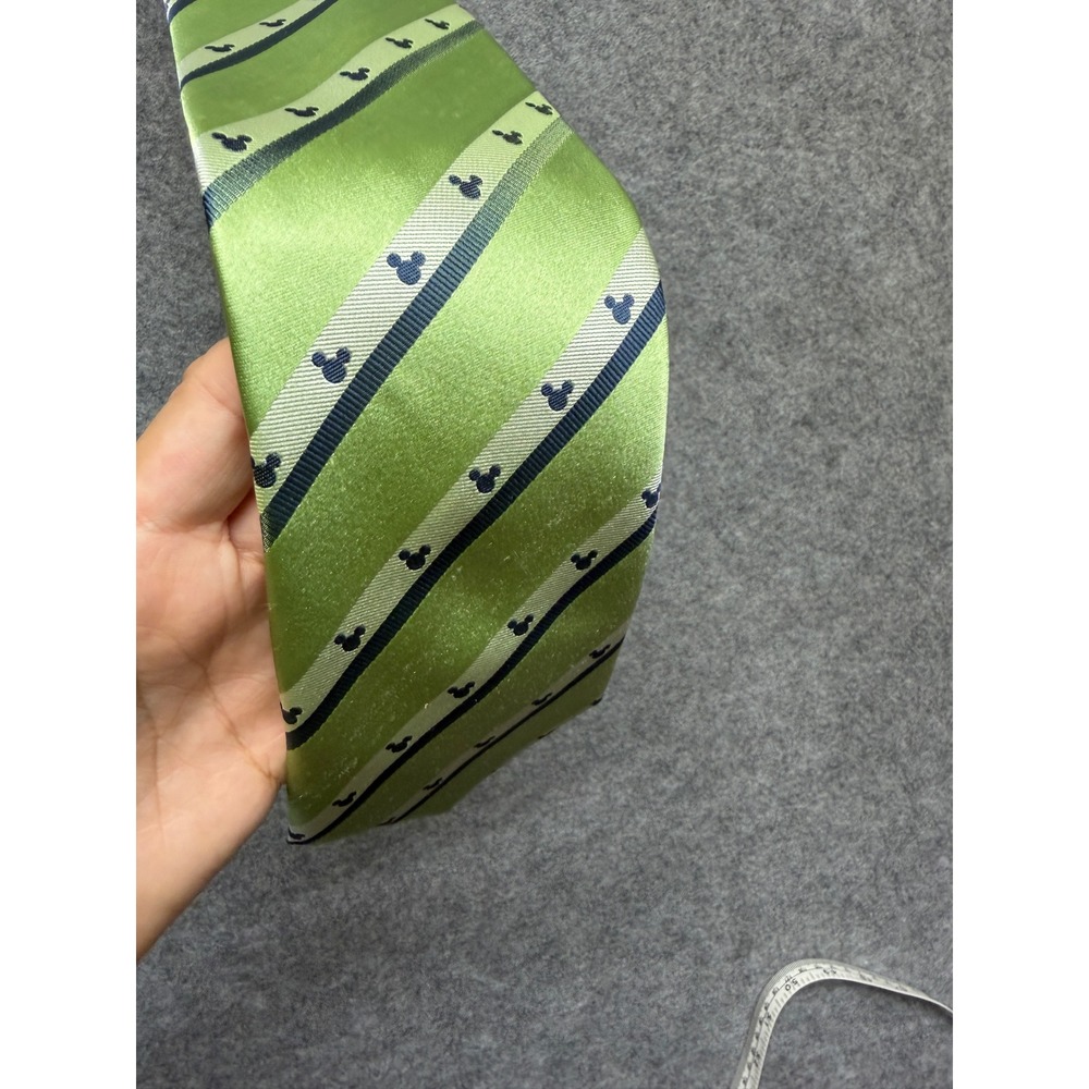 Disney Parks Mens Silk Tie Green Striped Mickey Mouse Icon Formal Necktie - Picture 3 of 10